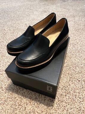 Black Leather Slip-On Platform Loafers